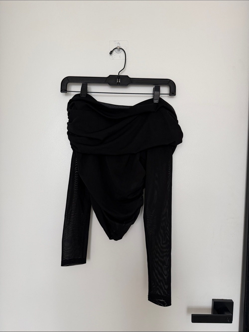 NBD Black Sheer Mesh Draped Top